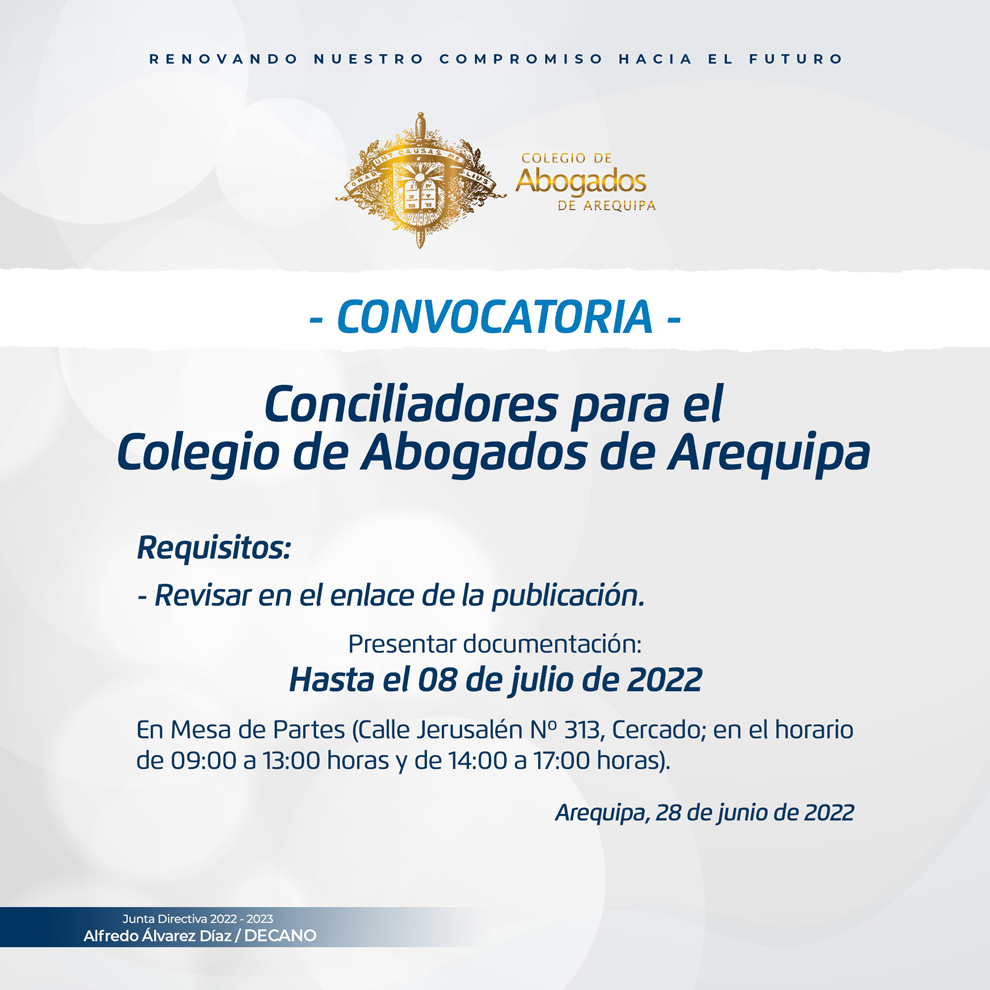 CONVOCATORIA CONCILIADORES PARA CENTRO DE CONCILIACIÓN DEL COLEGIO DE